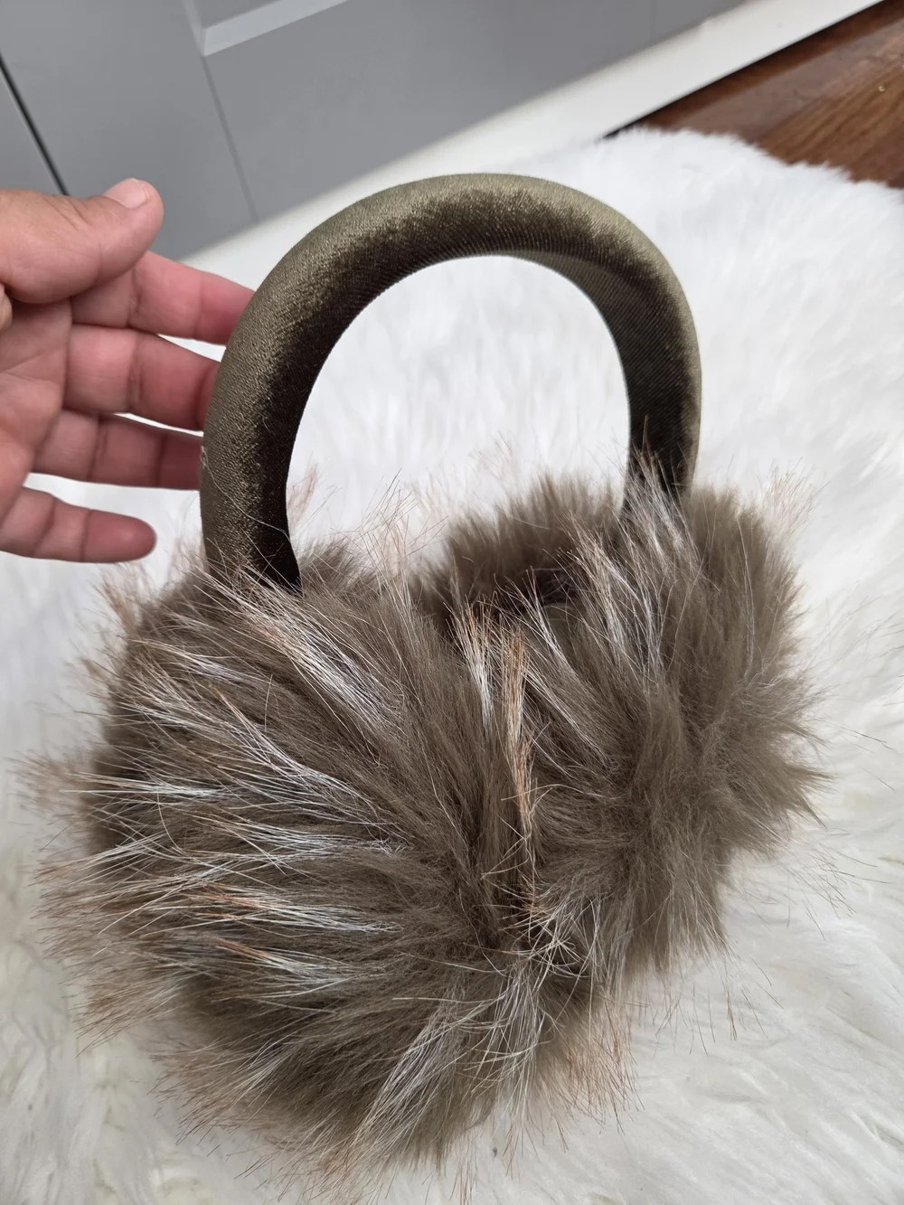 Anthropologie Violet & Brooks Faux Fur Ear Muffs - Brown with Taupe Highlights